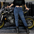 Loong Biker™ Cross Fire Kevlar motorcycle jeans for women, black biker pants with reinforced Kevlar material, casual and protective riding gear.