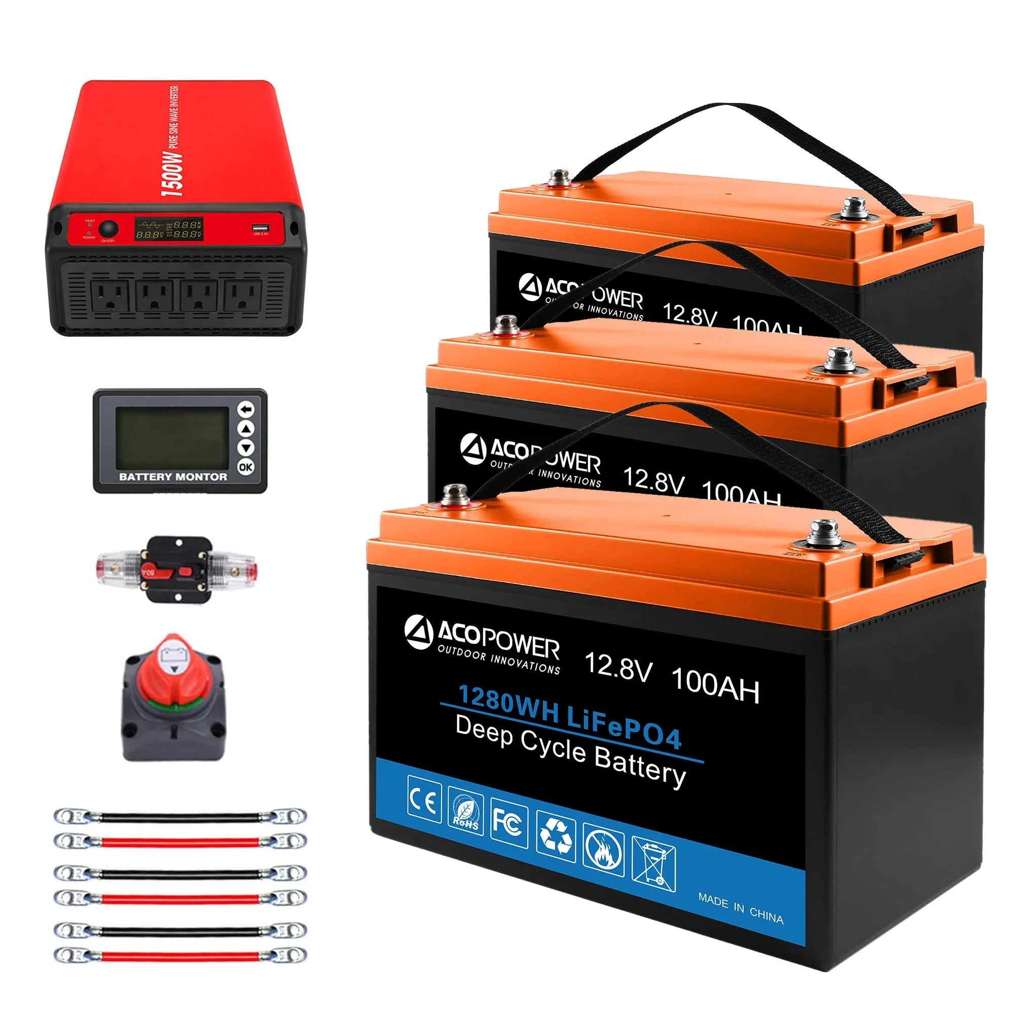 ACOPOWER Lithium Battery Mono Solar Power Complete System with Battery and Inverter for RV Boat 12V Off Grid Kit - OVERLANDERS Outfitter