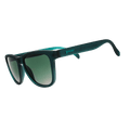 Side view of Rare Air Discs 90s Sedan Style Icon polarized sunglasses with transparent frames and dark tinted lenses.