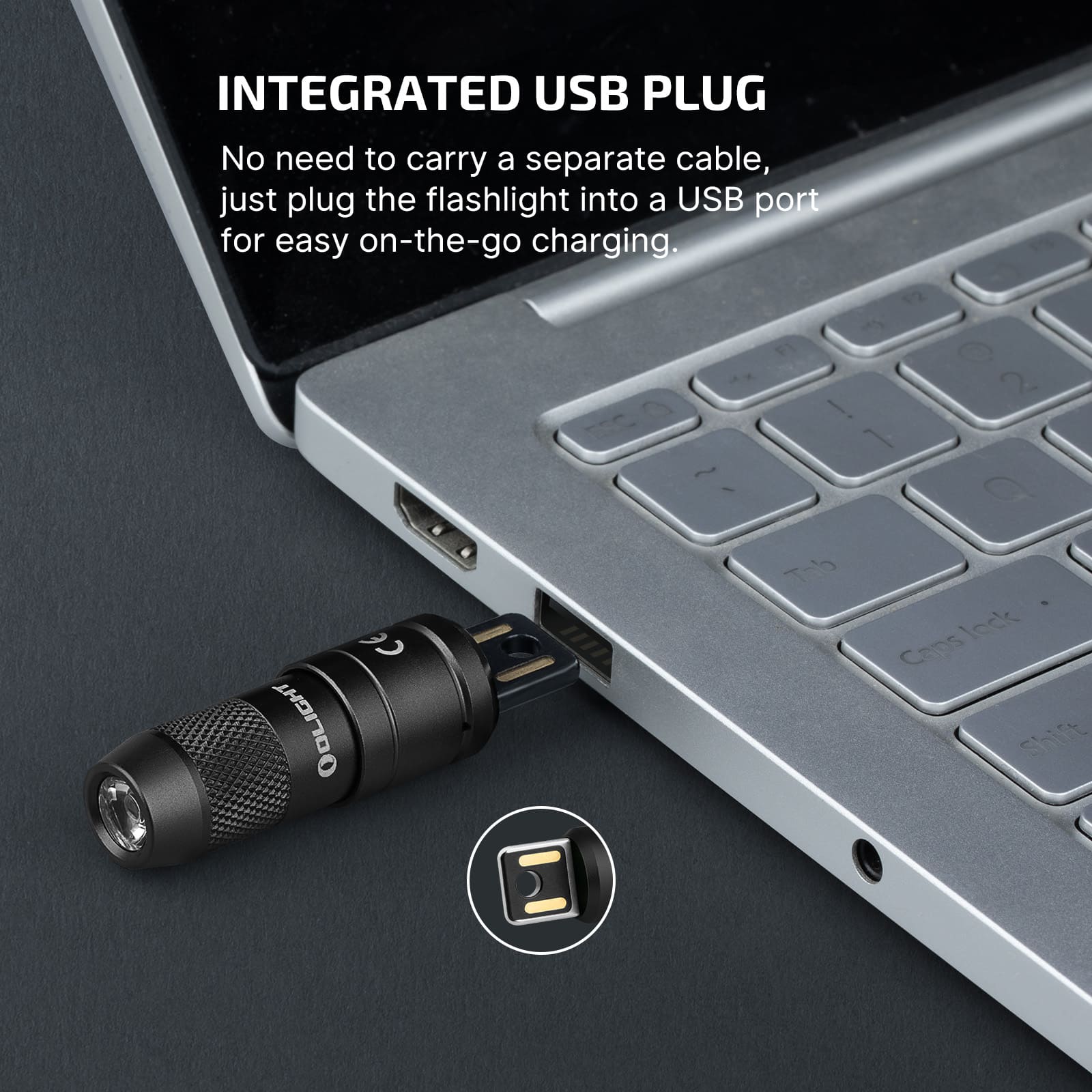 Olight iMini 2 rechargeable magnetic mini flashlight on keychain, showcasing compact design and bright 50 lumens output.