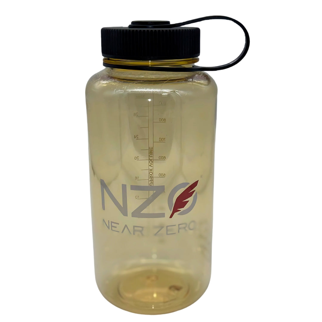 Near Zero Outdoor Gear 32 oz. wide mouth water bottle for camping, with a clear view of the durable, reusable design.