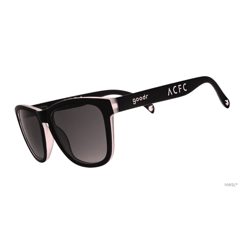 Angel City FC "¡Volemos!” polarized sunglasses by Rare Air Discs, featuring transparent frame and sleek design.