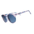 Side view of Rare Air Discs "Embracing My Inner Meteorologist" circle polarized sunglasses with transparent frame.