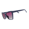 Side view of Rare Air Discs Overdressed For Every Occasion polarized Pop G sunglasses with transparent frame and dark tinted lenses.