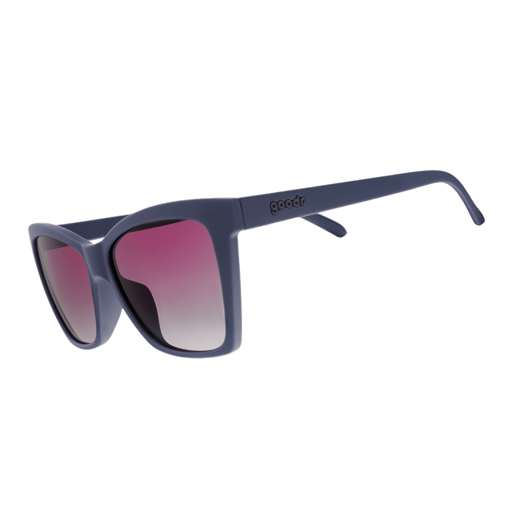 Side view of Rare Air Discs Overdressed For Every Occasion polarized Pop G sunglasses with transparent frame and dark tinted lenses.