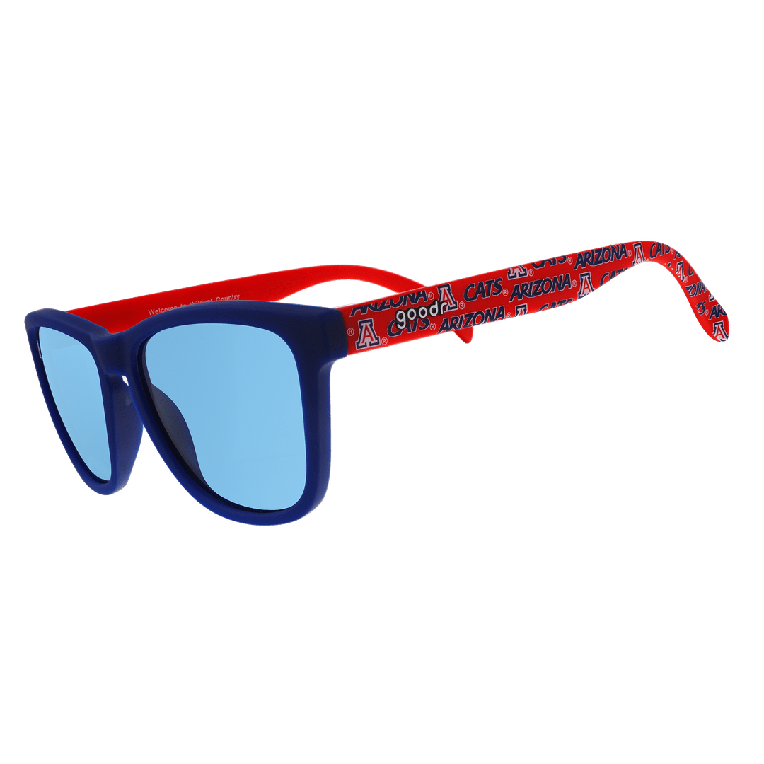 Arizona Collegiate OG Polarized Sunglasses by Rare Air Discs, side view showing black frames and polarized lenses.