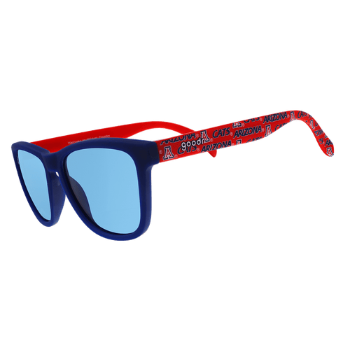 Arizona Collegiate OG Polarized Sunglasses by Rare Air Discs, side view showing black frames and polarized lenses.