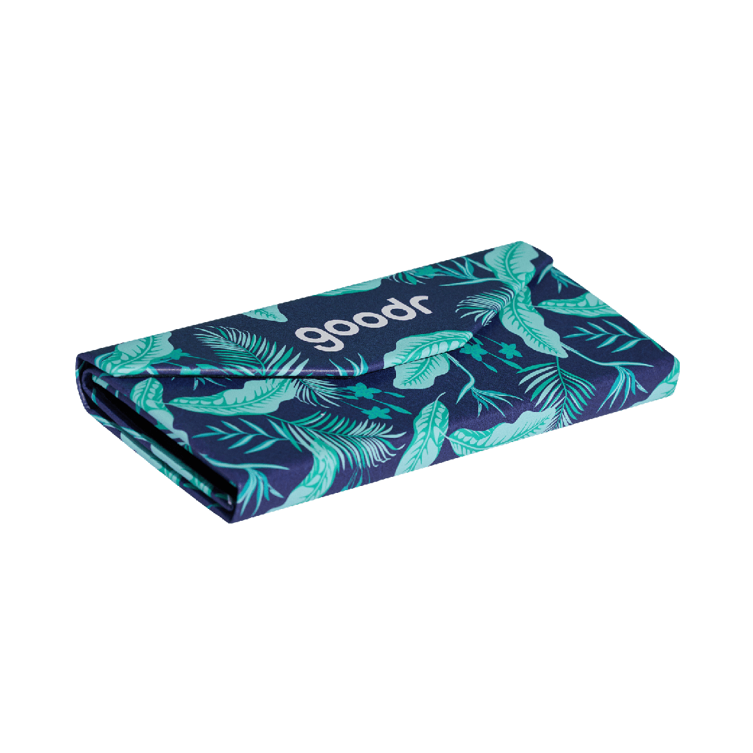 Rare Air Discs "Enter The Fold" folding sunglasses case in transparent side view, compact and protective accessory.