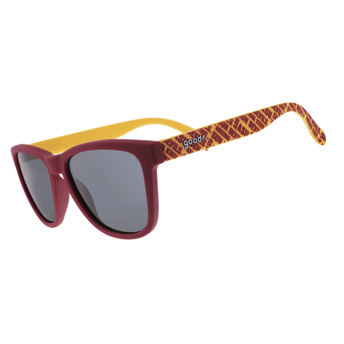 Side view of Rare Air Discs "Forks Up, Sunnies On" ASU Collegiate OG polarized sunglasses in transparent frame.