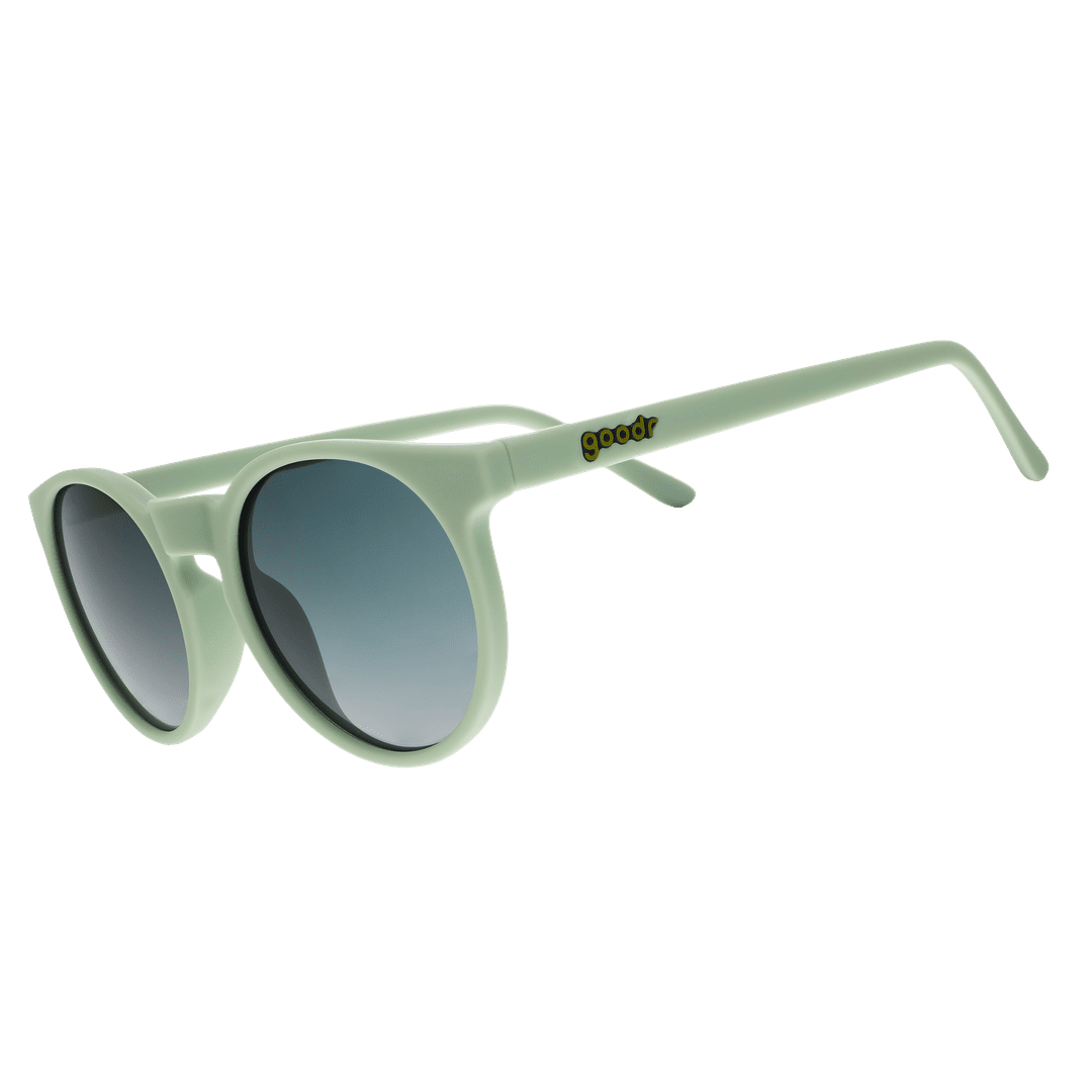 Side view of Rare Air Discs Incognito Plant Parent Circle G Polarized Sunglasses with transparent frame and polarized lenses.
