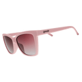 Side view of Rare Air Discs Rosé Retail Therapy Polarized Pop G sunglasses with transparent pink frames and polarized lenses.