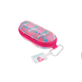 Transparent Rare Air Discs sunglasses case with carabiner, compact accessory for protecting and carrying sunglasses.
