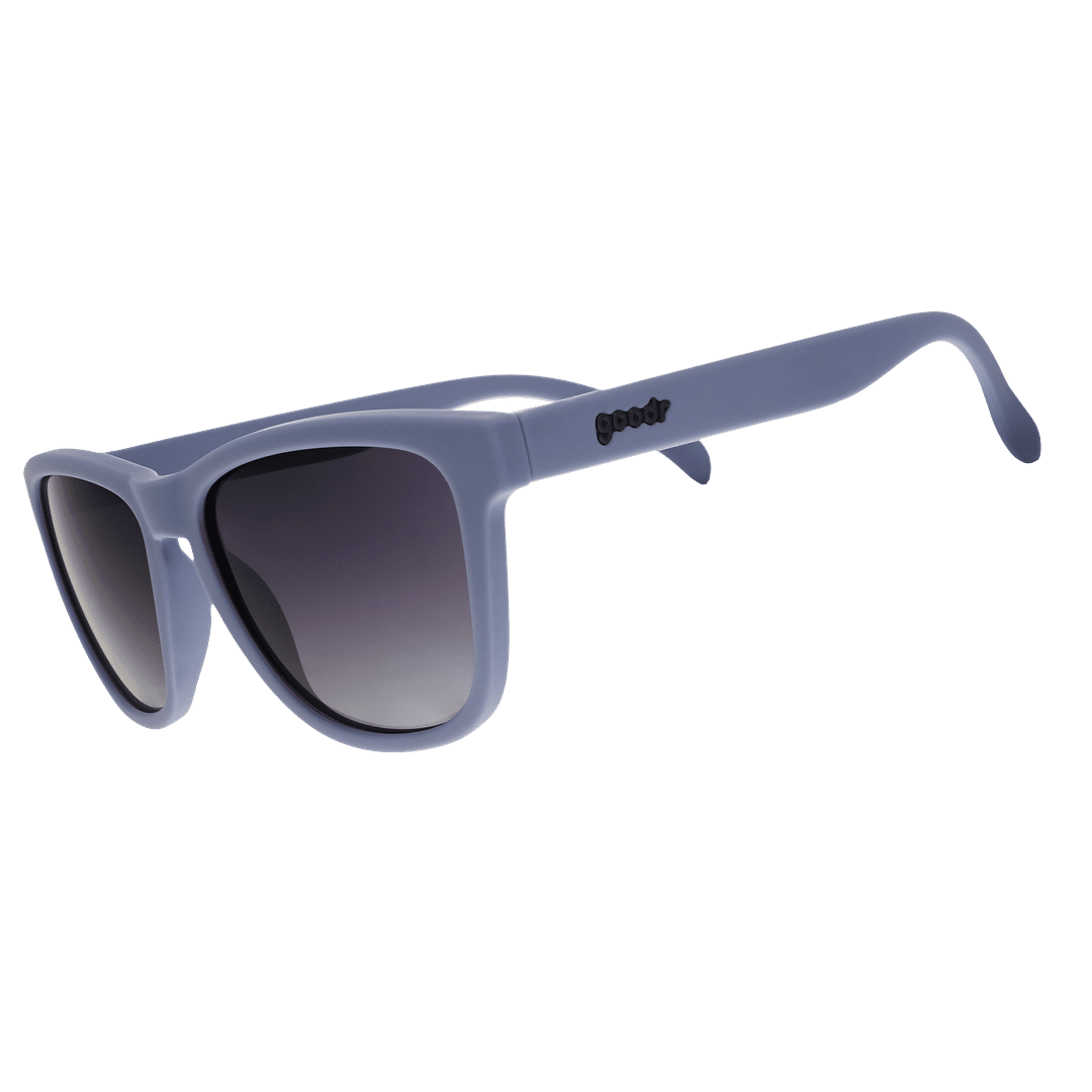 Side view of Rare Air Discs Zombie Skin Care Routine OG polarized sunglasses with transparent frames and dark lenses.