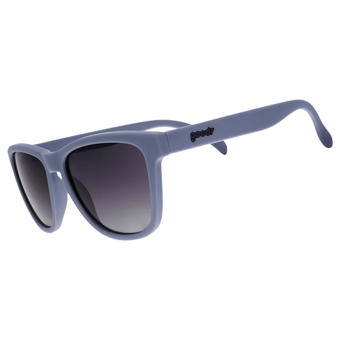 Side view of Rare Air Discs Zombie Skin Care Routine OG polarized sunglasses with transparent frames and dark lenses.