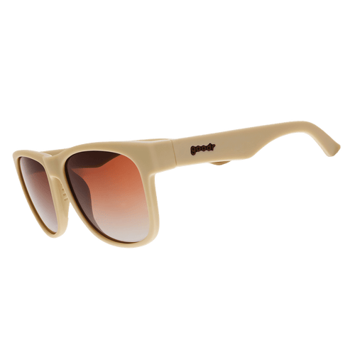 Side view of Rare Air Discs Big Pajama Llama Drama BFG polarized sunglasses with transparent frame and polarized lenses.