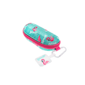 Transparent Rare Air Discs sunglasses case with carabiner, compact accessory for storing and carrying sunglasses securely.