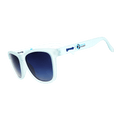 Side view of Rare Air Discs "These Shades Are Still Trash" OG Polarized Sunglasses made from 100% recycled materials, transparent frame.