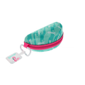 Transparent Rare Air Discs Gnarliest Case Scenario wrap sunglasses case with carabiner, side view showing durable design and clip attachment.
