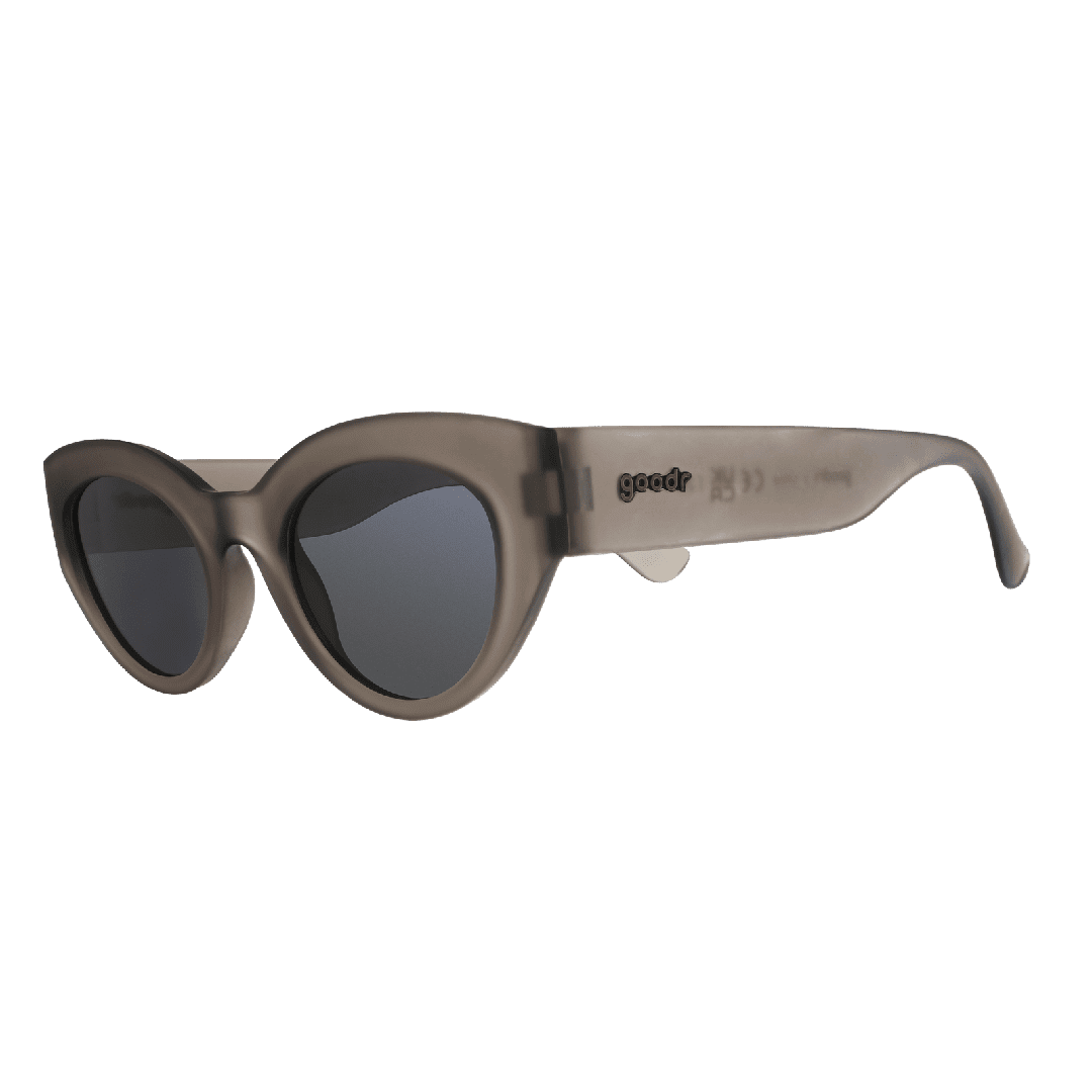 Side view of Rare Air Discs Moonlight Charging Station Moon G polarized sunglasses with transparent frame and sleek design.