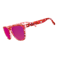 Side view of Rare Air Discs stained glass sex symbol polarized sunglasses with transparent frames and colorful stained glass design.