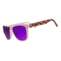Transparent polarized sunglasses with "We're Here To Slay" logo, stylish accessories from Rare Air Discs for Pride Fest '25.