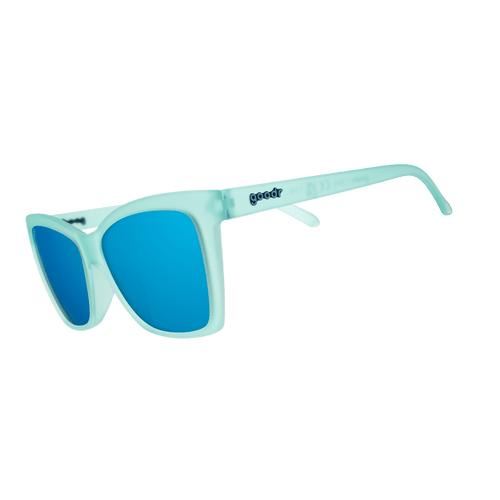 Side view of Rare Air Discs "Will Brake For Mermaids" Polarized Pop G sunglasses showing transparent frame and stylish design.
