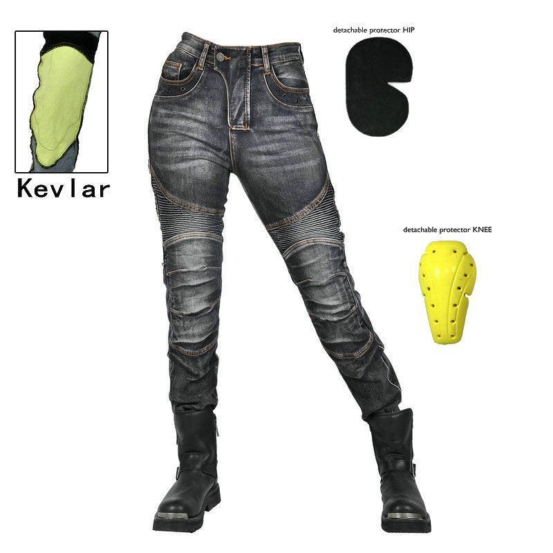 Volero Wave Guard Kevlar motorcycle jeans for women, durable motorcycle pants with protective Kevlar lining and stylish fit.