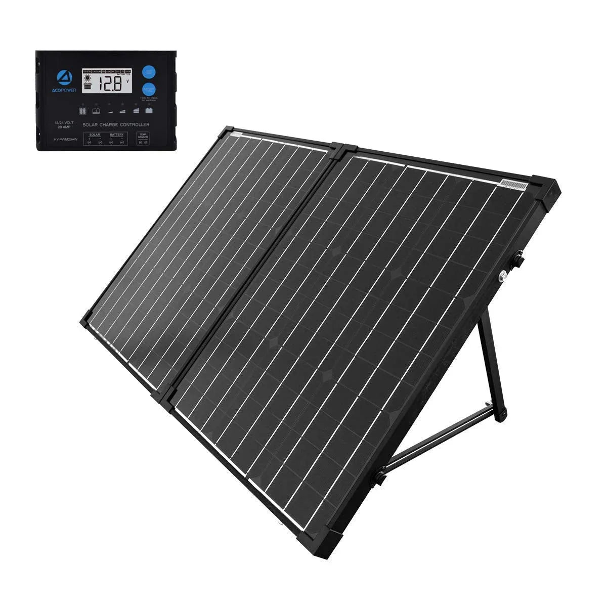 ACOPower 100w 12v Portable Solar Panel kit, Foldable Mono Suitcase, proteusX Waterproof 20A Charge Controller - We The Collective