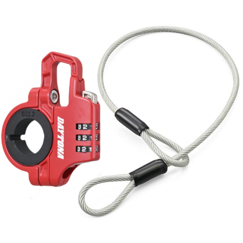 Bean's Moto Booth Daytona™ motorcycle helmet lock with handlebar password lock for secure helmet and handlebar protection.