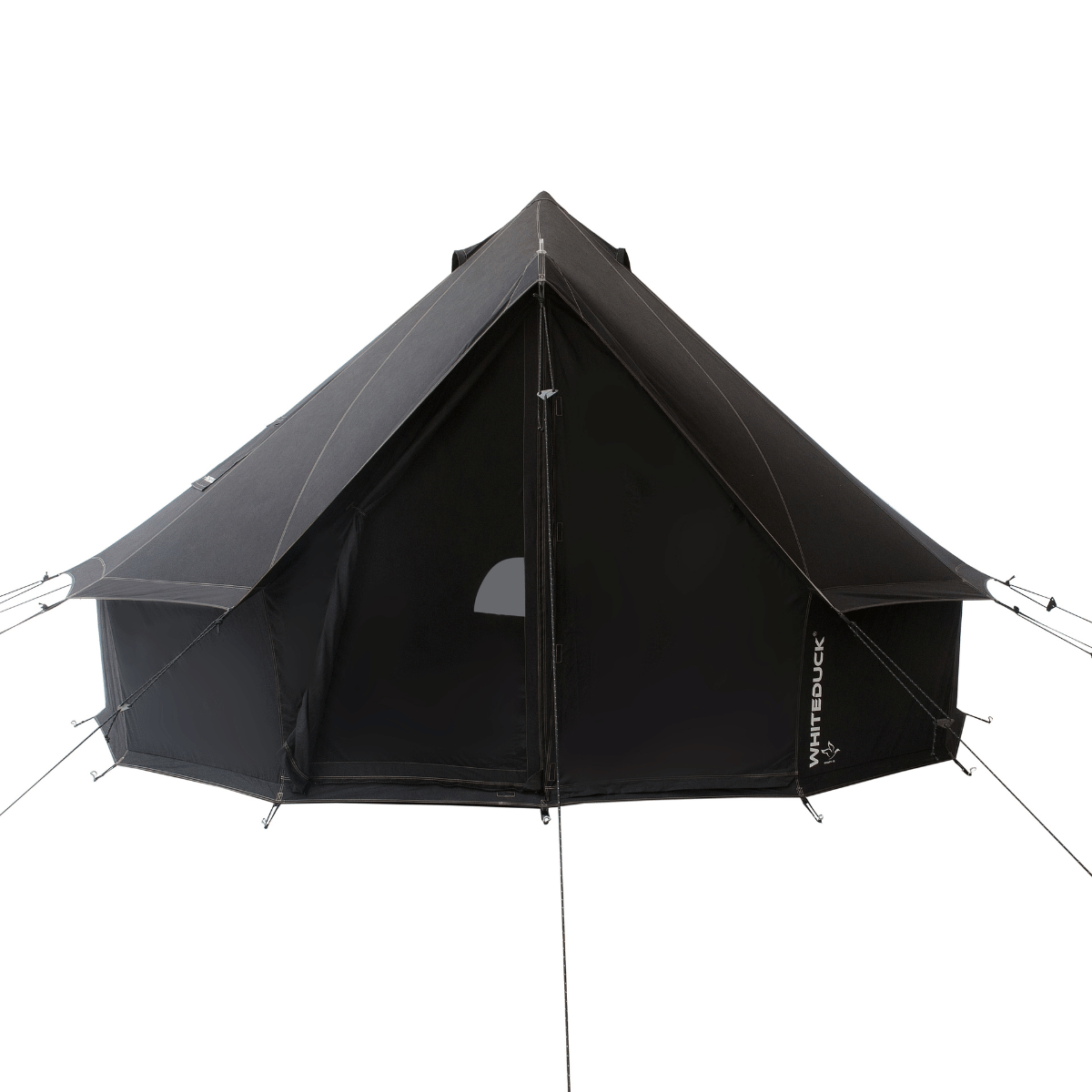 White Duck Outdoors 20-foot Regatta Bell Tent set up outdoors, showcasing its spacious canvas design and classic bell shape.