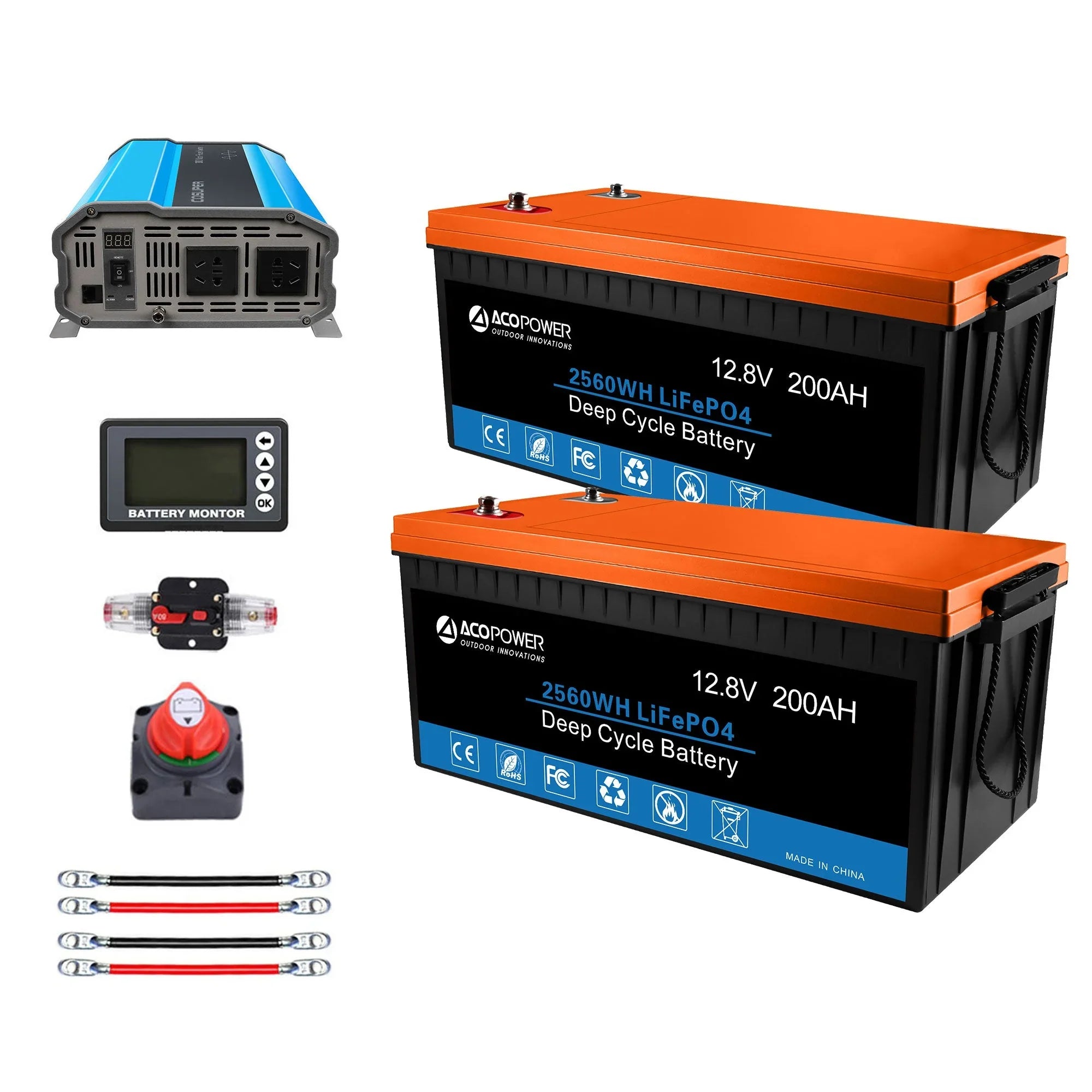 ACOPOWER Lithium Battery Mono Solar Power Complete System with Battery and Inverter for RV Boat 12V Off Grid Kit - OVERLANDERS Outfitter