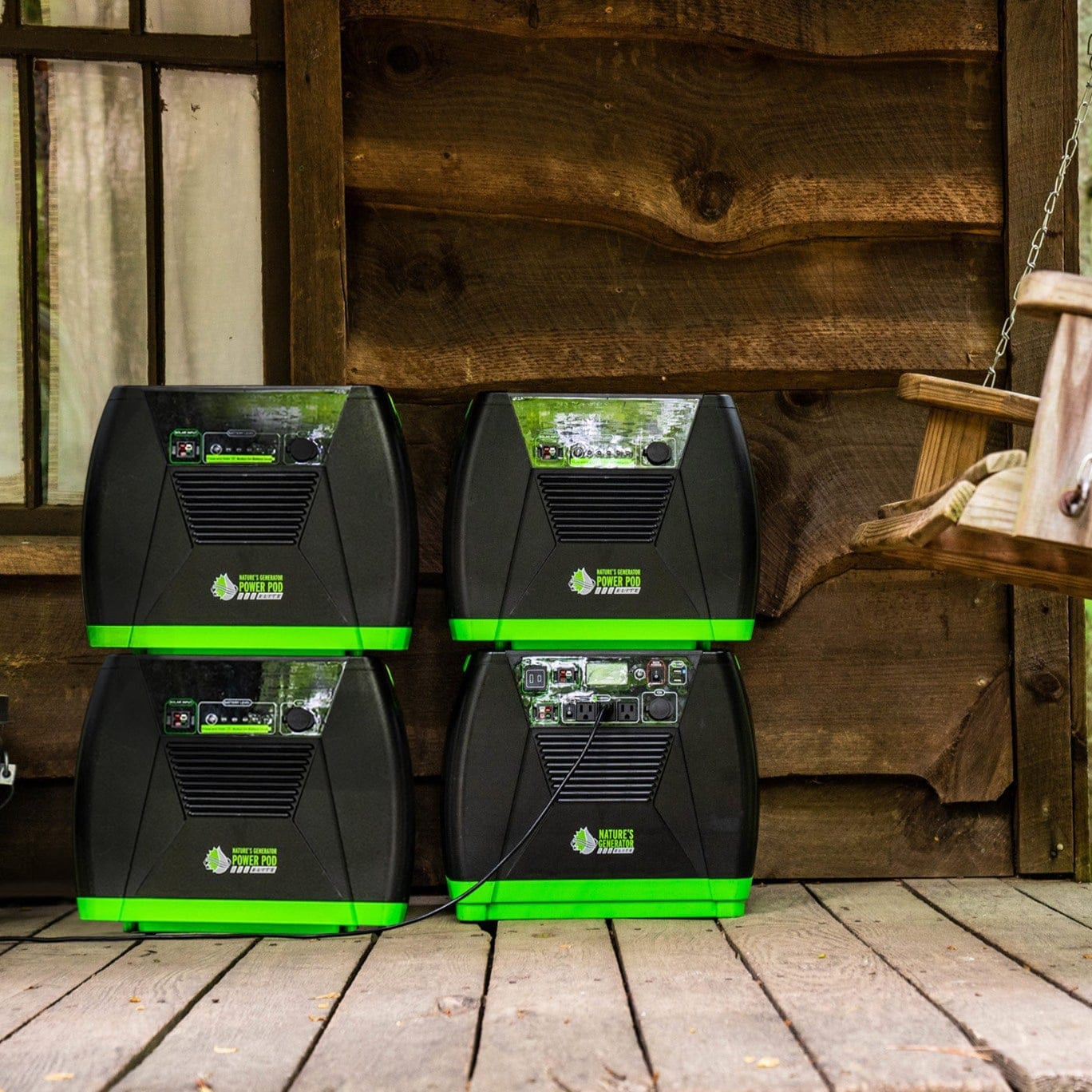 Nature's Generator Elite Gold System with PowerPod, portable solar generator with multiple power outlets and digital display.