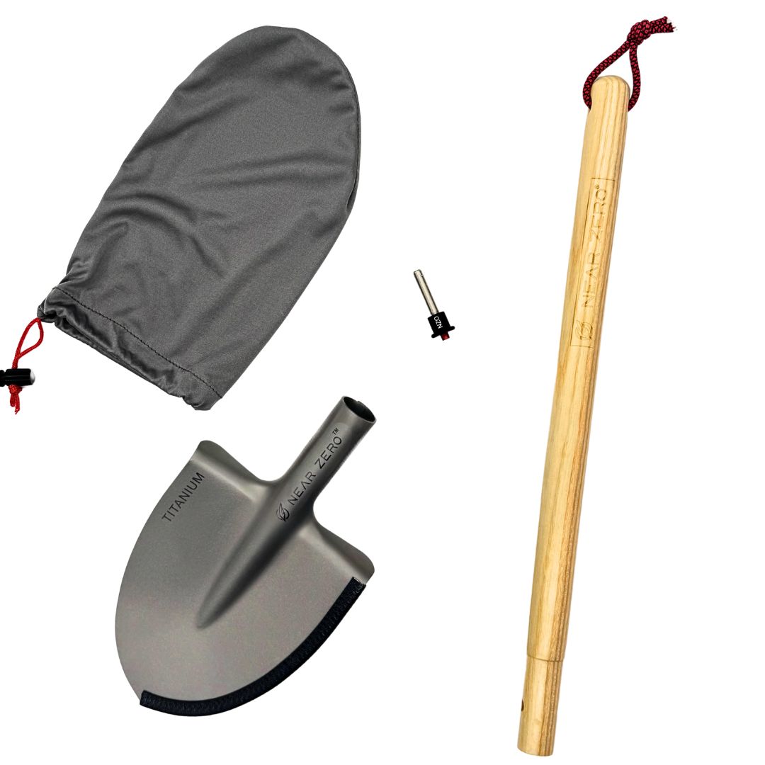 Near Zero Outdoor Gear titanium shovel, durable accessories for camping and outdoor activities, with a sturdy handle and compact design.
