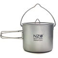 Near Zero Outdoor Gear titanium cooking pot, 1100 ml capacity, lightweight camping cookware with sturdy handle and compact design.
