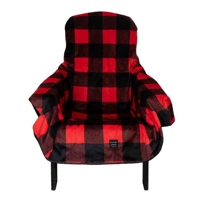 Red polar fleece chair blanket from City Bonfires, cozy and soft for outdoor or indoor use.
