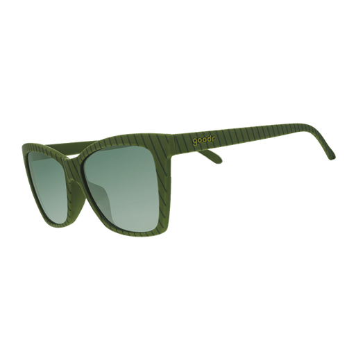 Side view of Rare Air Discs Swirls Martini sunglasses with polarized lenses, featuring a transparent frame and unique swirl design.