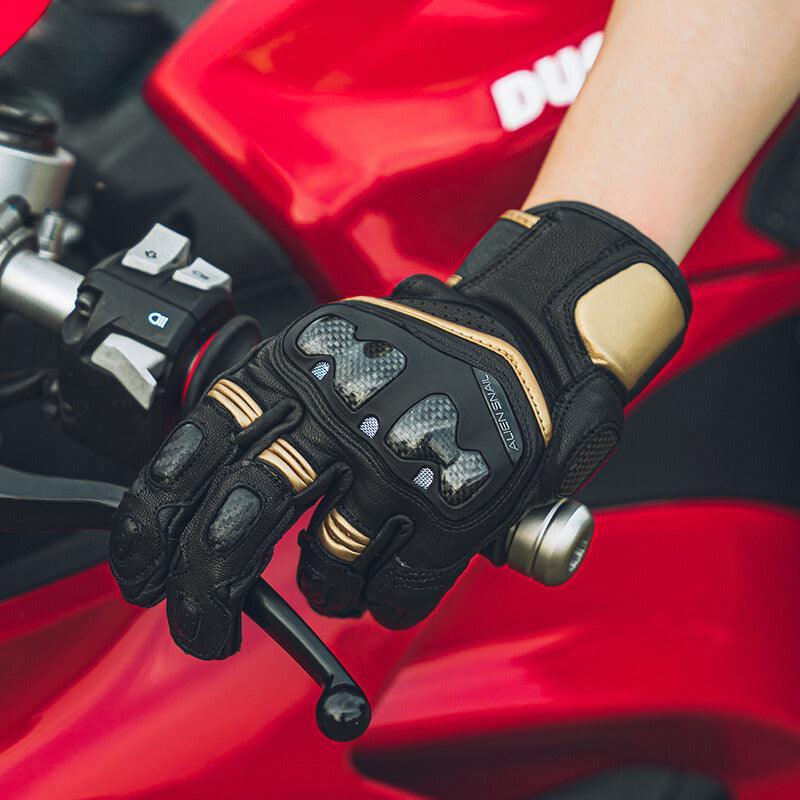 Alien Snail™ motorcycle tactical racing gloves by Bean's Moto Booth, featuring carbon fiber construction and reinforced grip for riders.