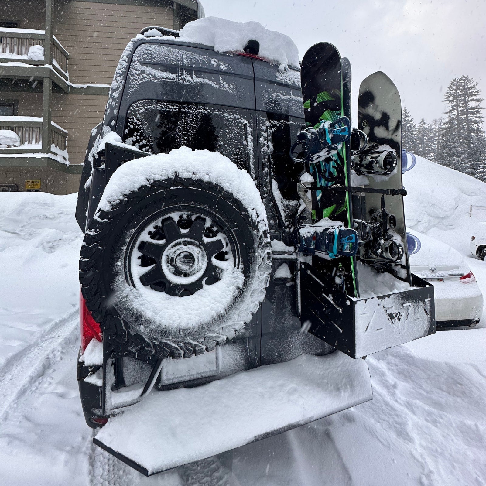 Sprinter Gondola Rack Bundle by Vanspeed exterior parts, showing sturdy metal racks for van storage and organization.
