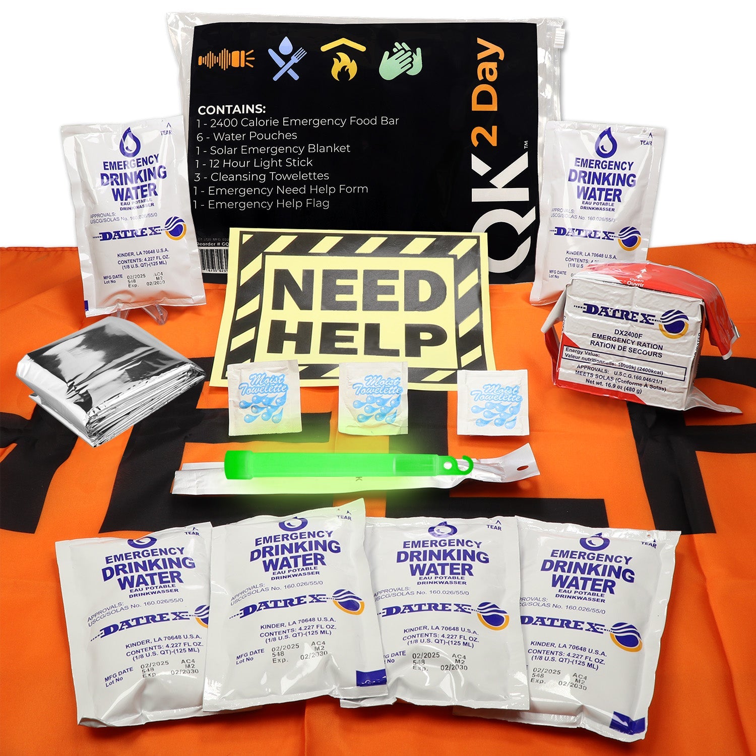 Quake Kits 2 Day Quick Grab Kit in resealable bag, emergency preparedness kit for quick access during disasters.