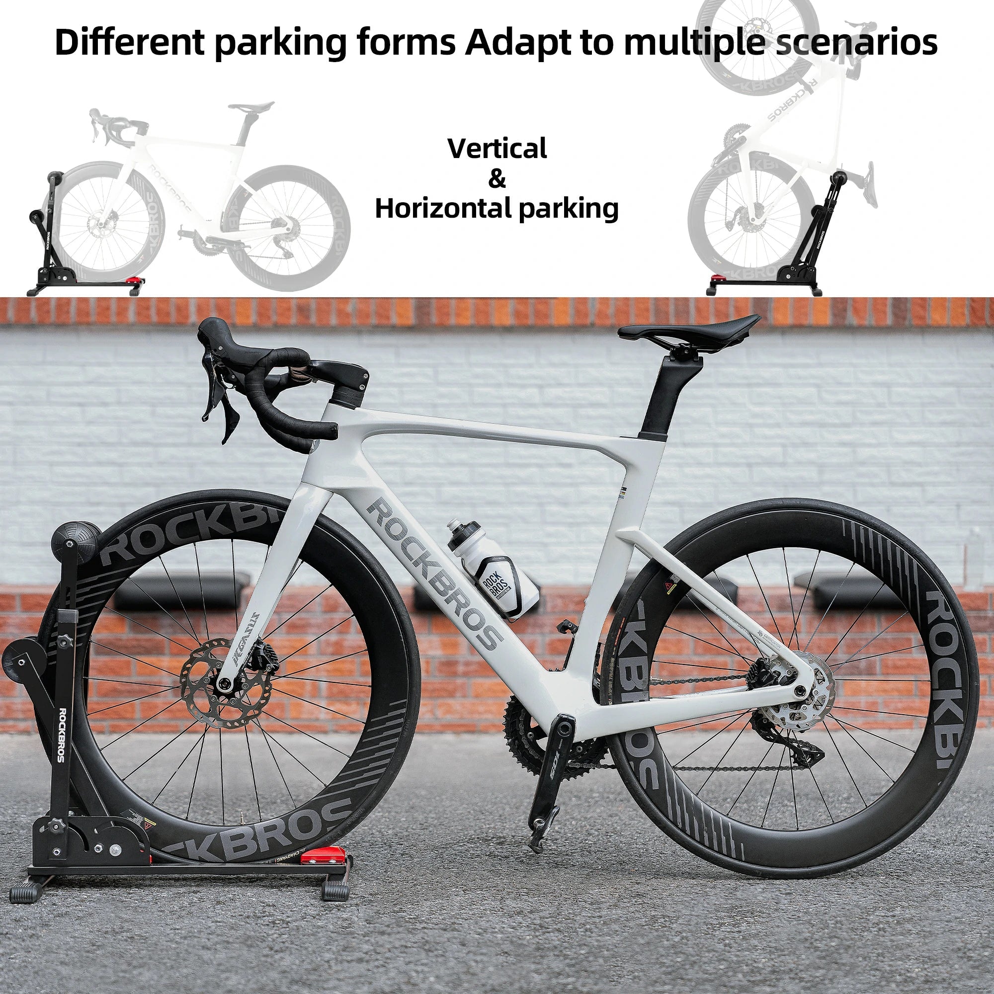 RockBros-US 2-in-1 adjustable foldable bike stand made of sturdy carbon steel, suitable for 24-27.5 inch wheel bikes, floor vertical rack.