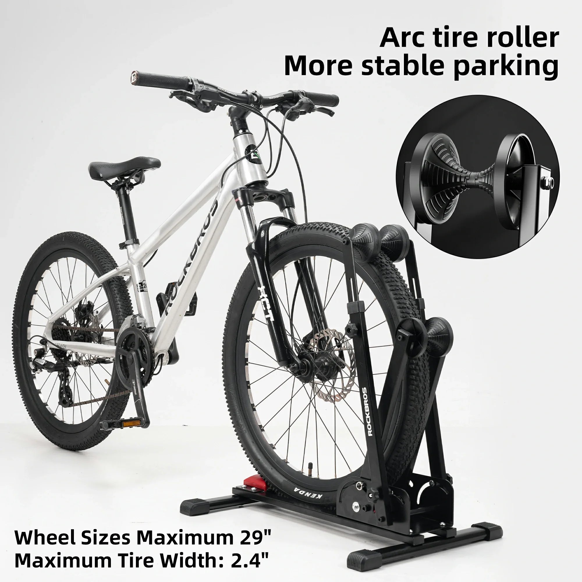 RockBros-US 2-in-1 adjustable foldable bike stand made of sturdy carbon steel for 24-27.5 inch wheel bikes, vertical and floor rack.
