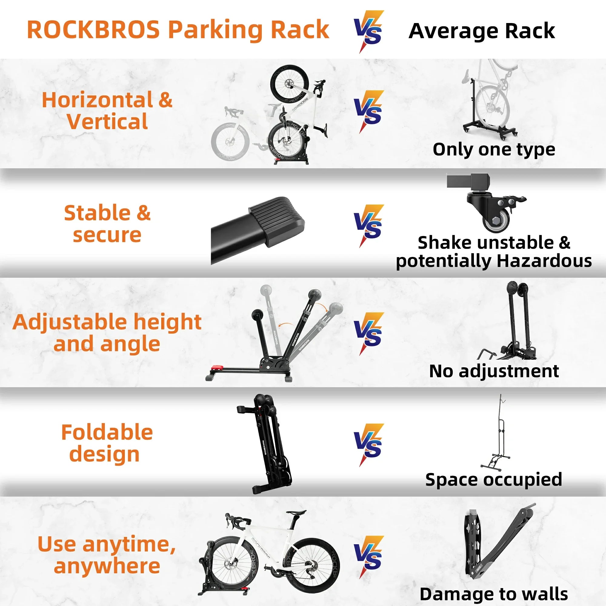 RockBros-US 2-in-1 adjustable bike stand and foldable floor rack made of sturdy carbon steel for 24-27.5 inch bikes.