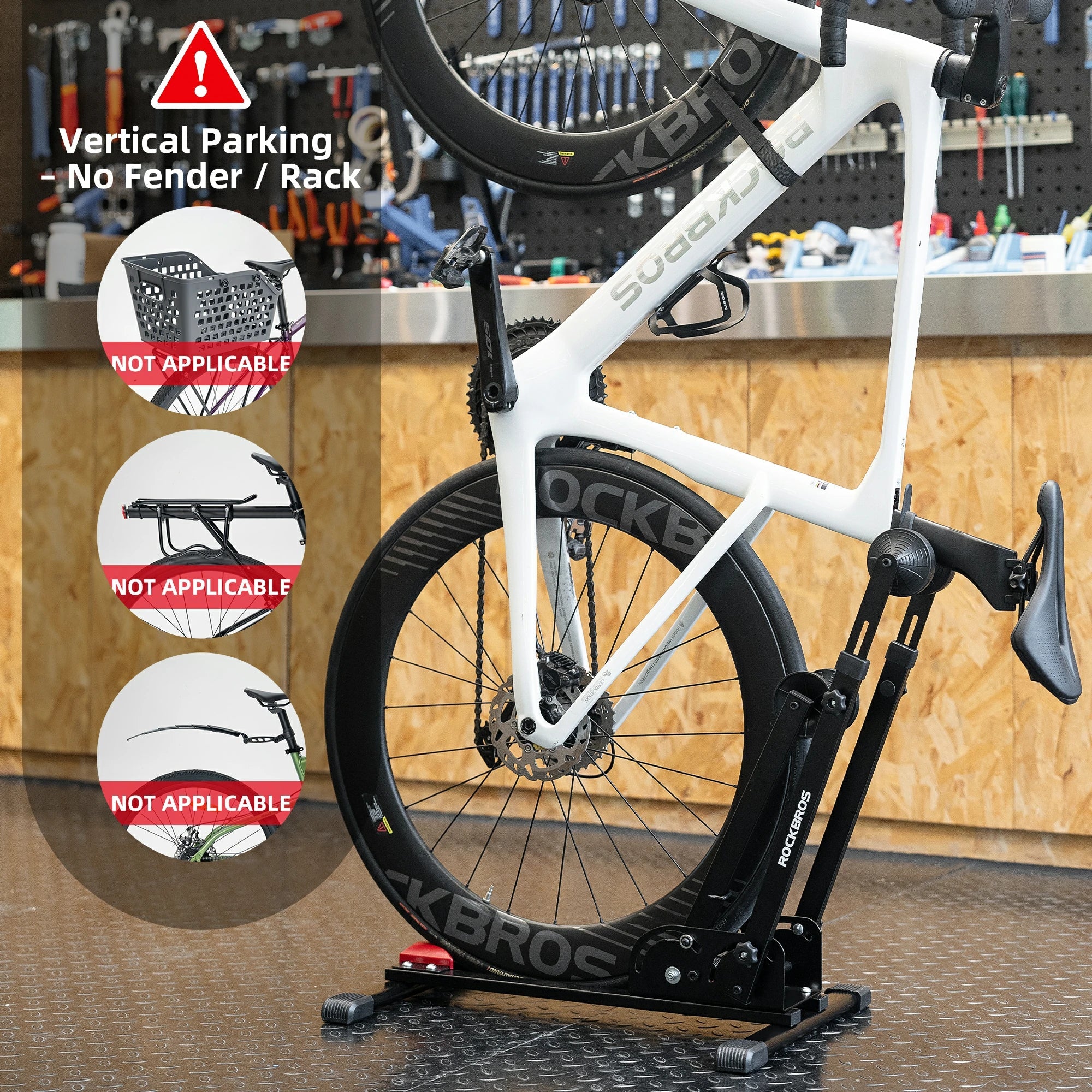 RockBros-US 2-in-1 adjustable foldable bike stand made of sturdy carbon steel, designed for 24 to 27.5-inch bikes, floor vertical rack.