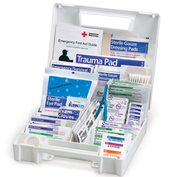 Large 200-piece first aid kit in a portable case with handle, ideal for emergency medical supplies and first aid needs.