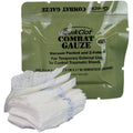 Z-fold QuikClot Combat Gauze for bleeding management, military use, designed for rapid wound clotting and bleeding control.