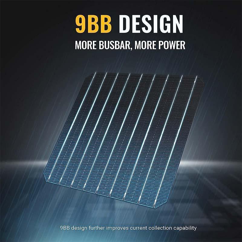 Green Vista Living 200W 12V mono solar panel with 9BB cells, designed for BougeRV 400W solar kit, rigid and durable.