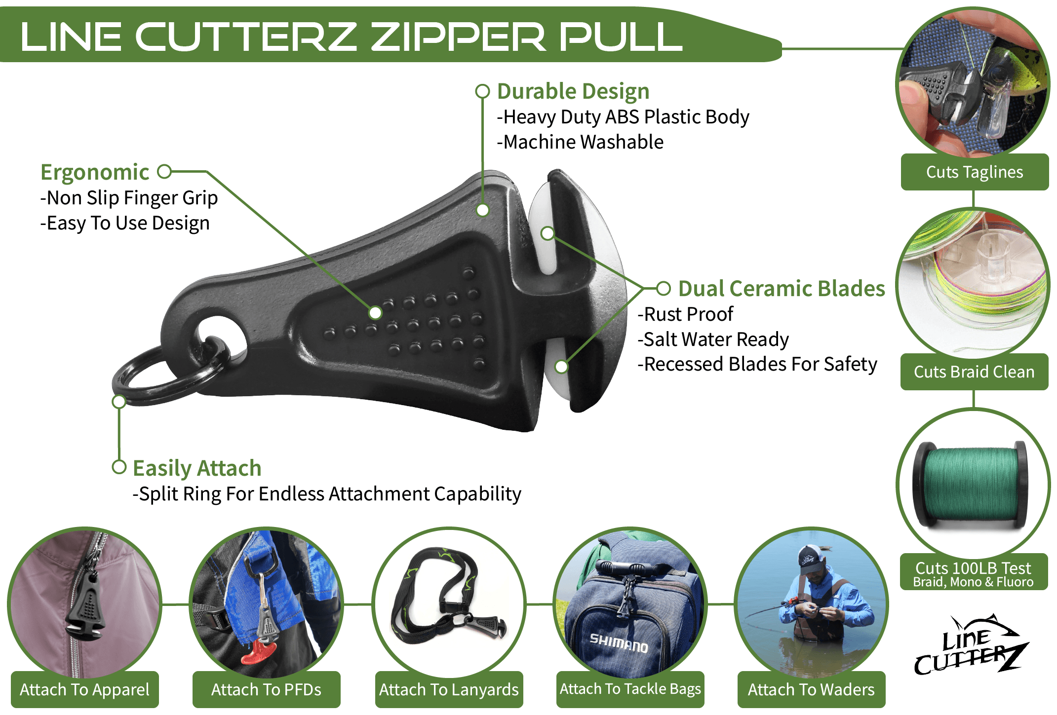 Line Cutterz Triple Play fishing line cutter multi-pack with combo cutter tools, compact and durable for fishing line trimming.