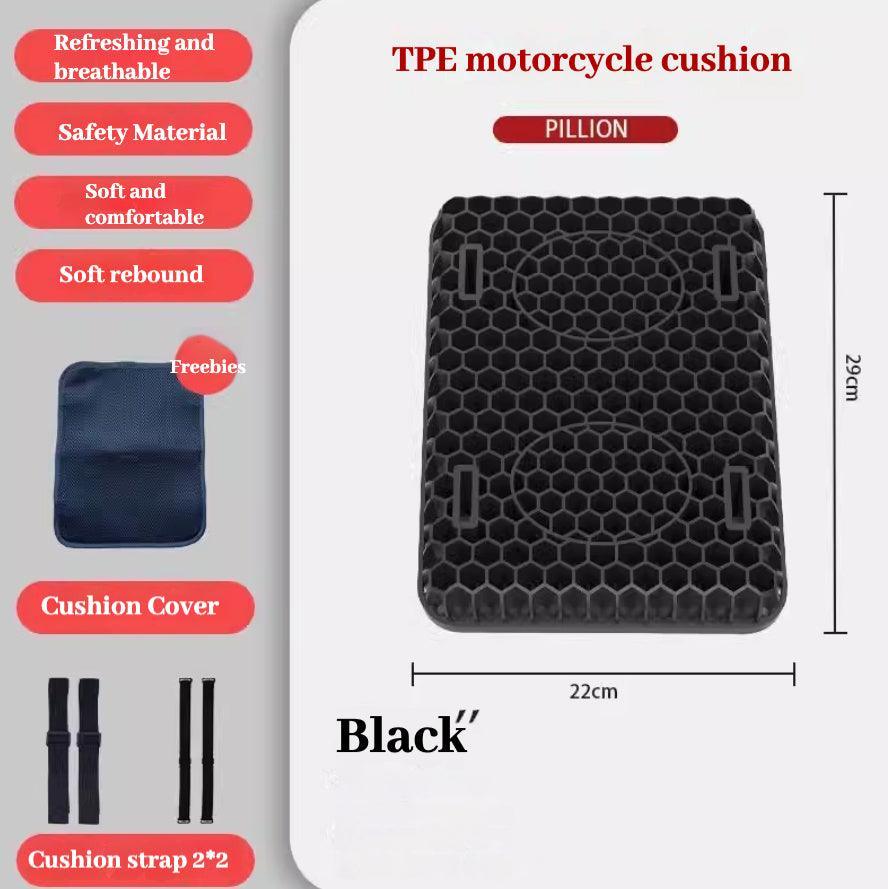 Bean's Moto Booth motorcycle seat cushion with honeycomb shock-absorbing technology and breathable design, suitable for comfort and support.
