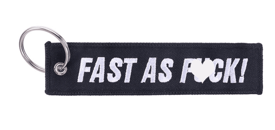 Embroidered motorcycle keychain decor by Bean's Moto Booth featuring colorful stitching and detailed motorcycle design.