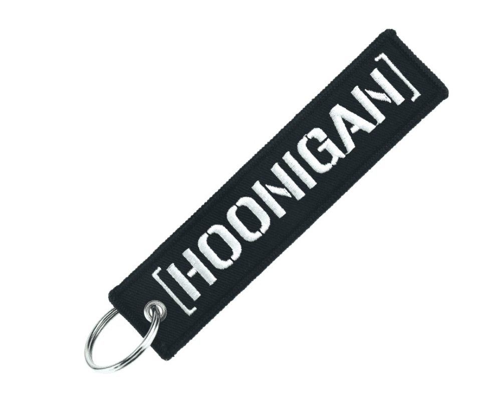 Embroidered motorcycle keychain decor by Bean's Moto Booth featuring detailed stitching and vibrant colors.